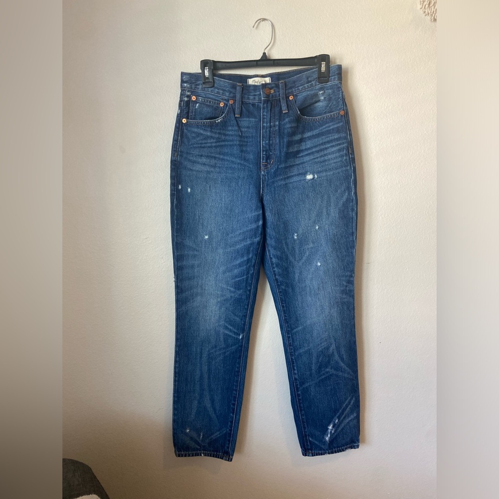 Madewell distressed denim jean dark wash size 28 classics straight leg